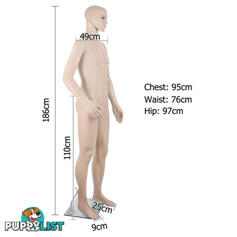 Full Body Male Mannequin Cloth Display Tailor Dressmaker Skin Tone 186cm