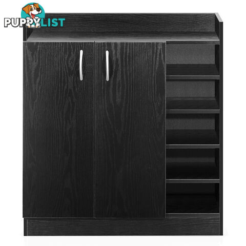 2 Doors Shoe Cabinet Storage Cupboard Black