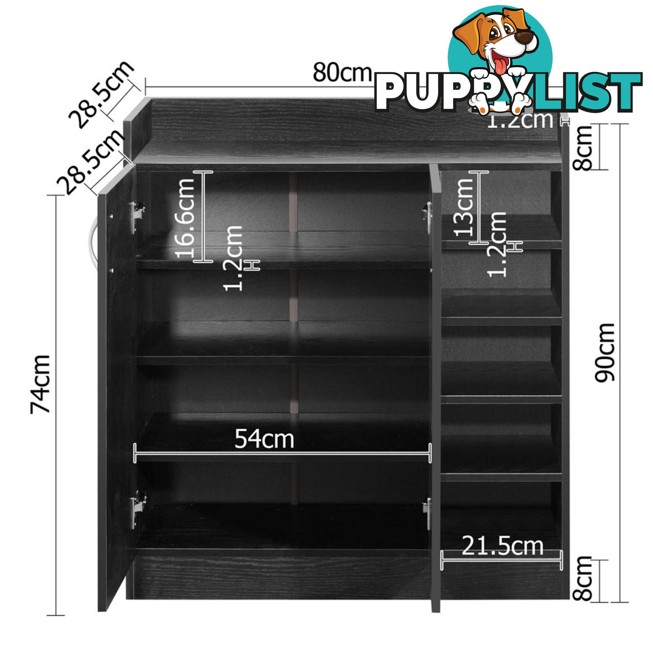 2 Doors Shoe Cabinet Storage Cupboard Black