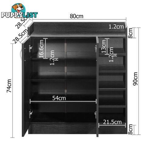 2 Doors Shoe Cabinet Storage Cupboard Black