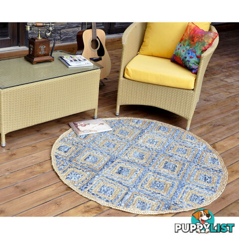 Diamond Denim Rug Natural & Denim Blue 120x120cm