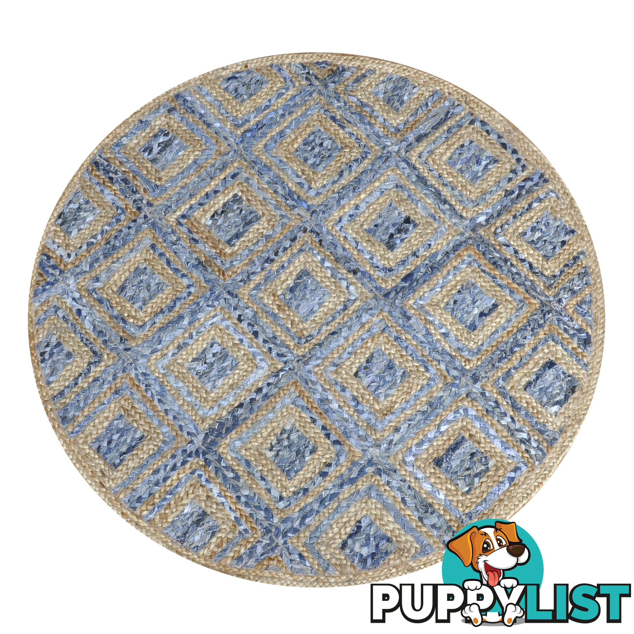 Diamond Denim Rug Natural & Denim Blue 120x120cm