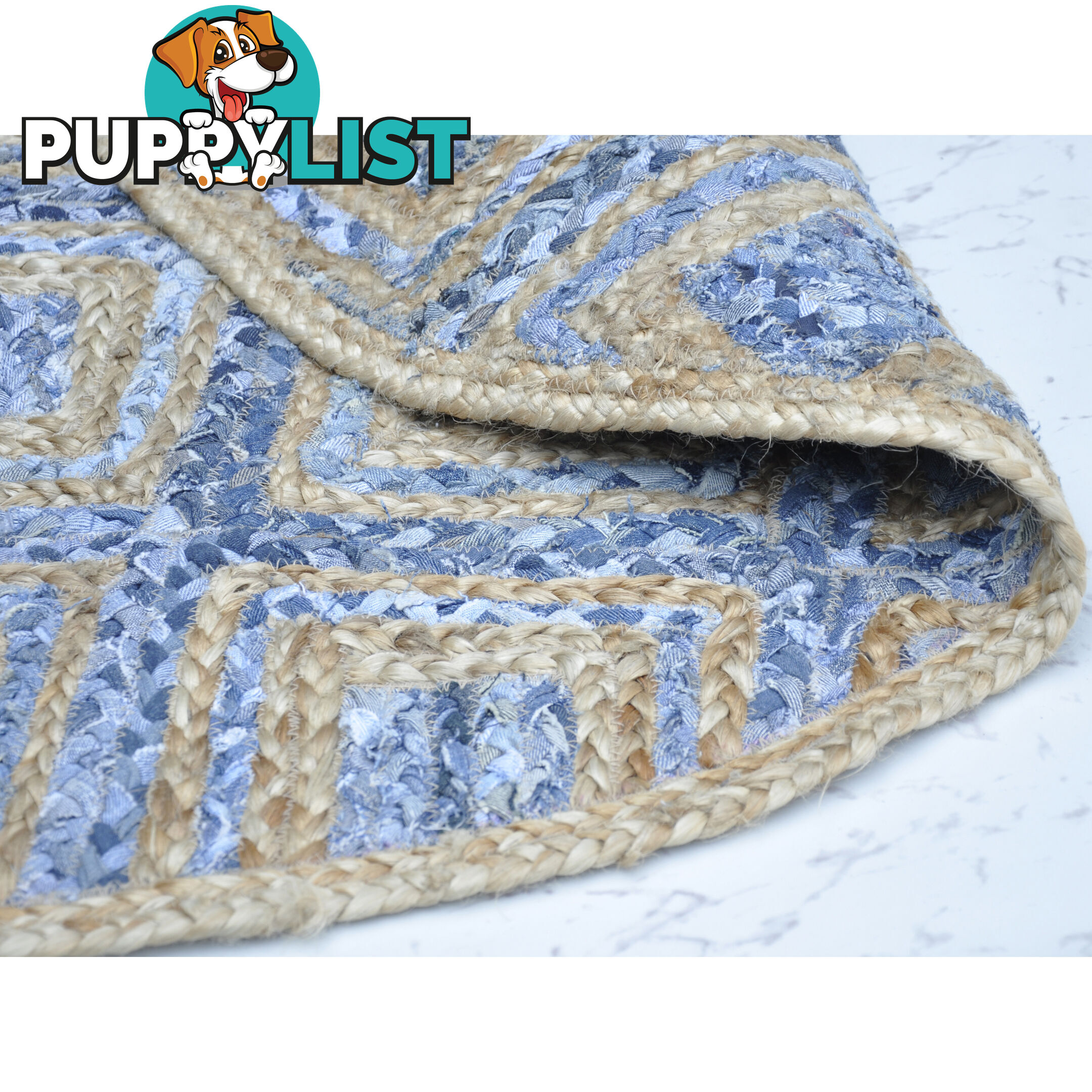 Diamond Denim Rug Natural & Denim Blue 120x120cm