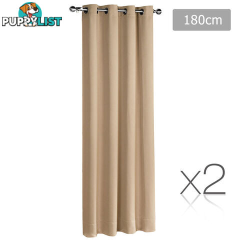 Set of 2 ArtQueen 3 Pass Eyelet Blockout Curtain Latte 180cm