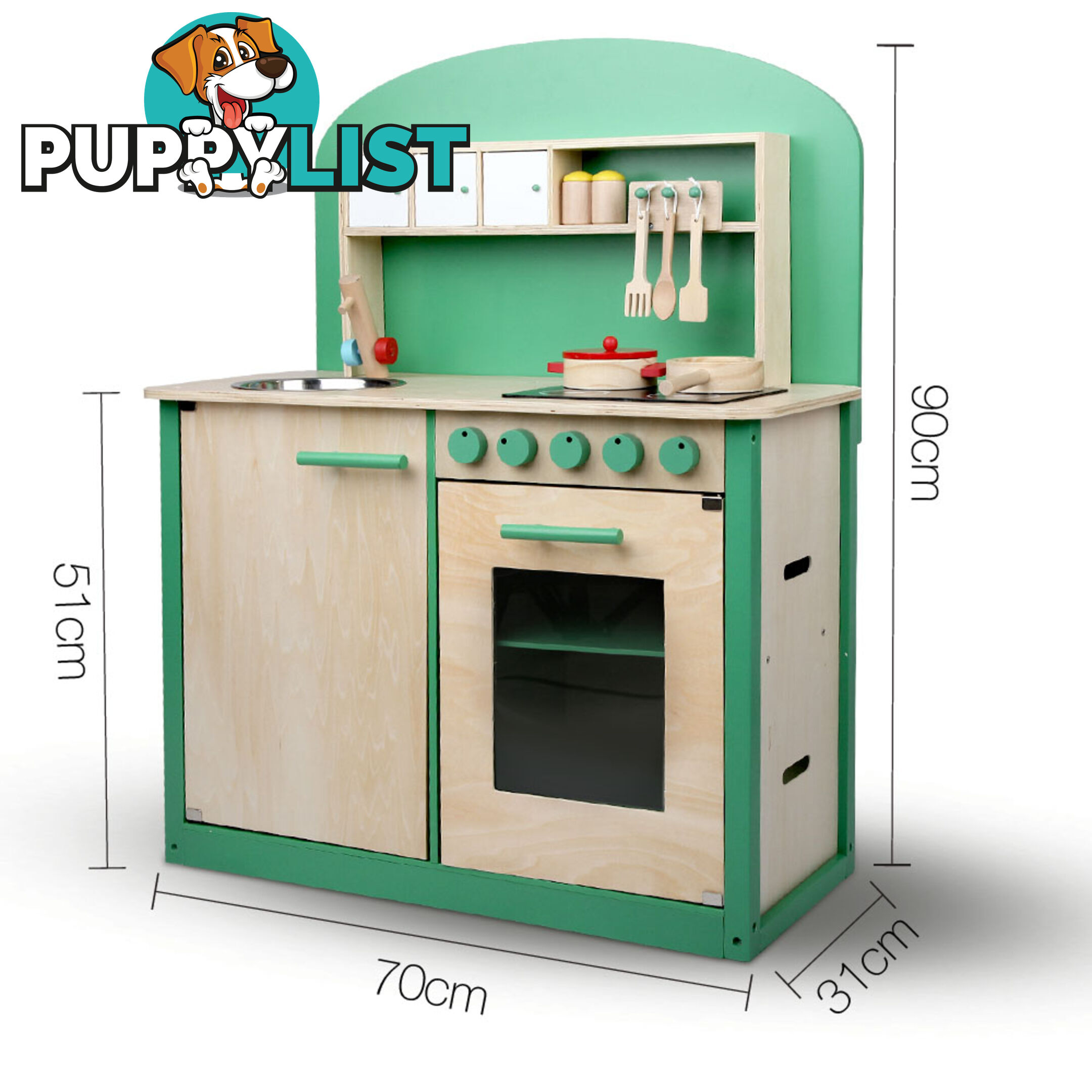 Kids Wooden Play Set Kitchen 8 Piece - Green