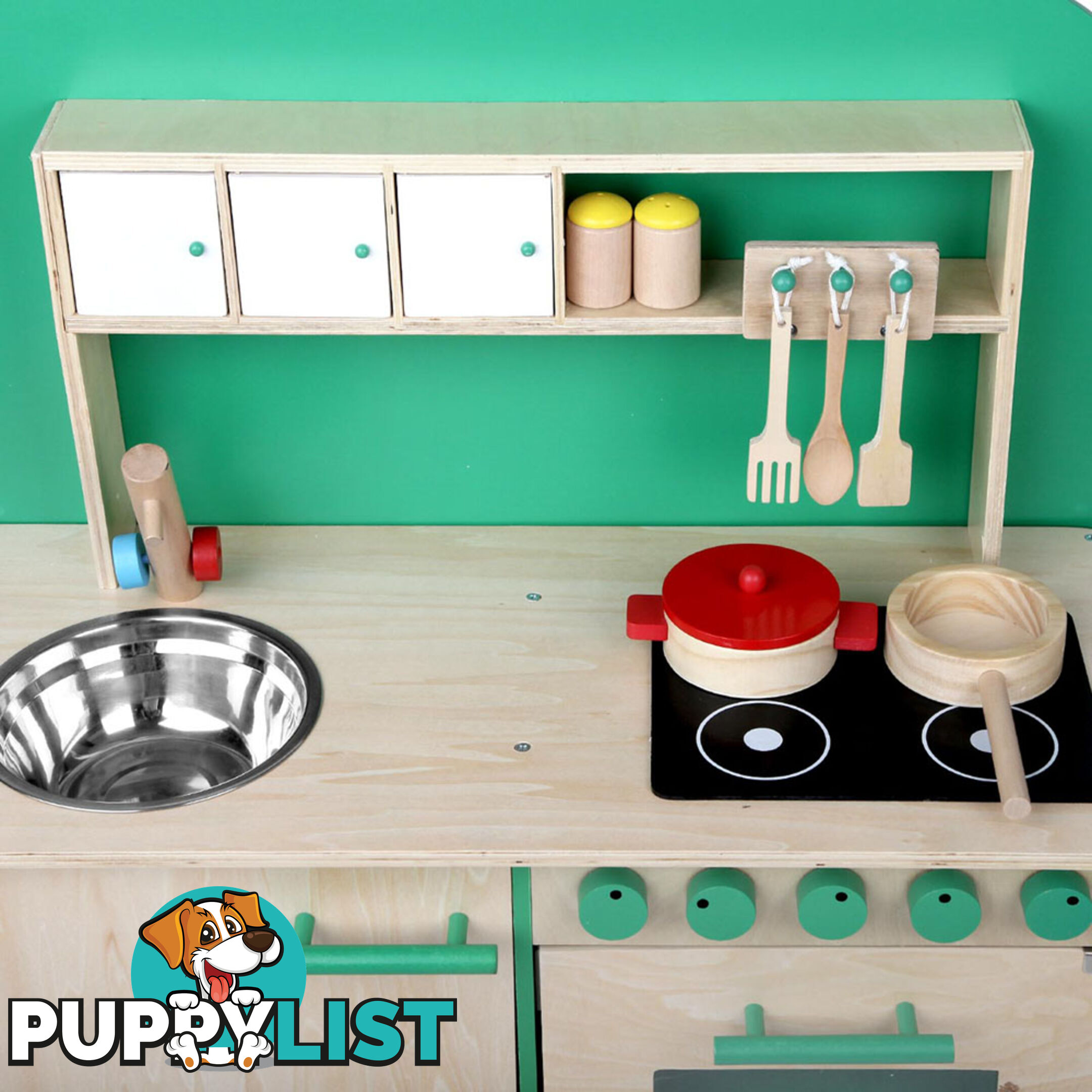 Kids Wooden Play Set Kitchen 8 Piece - Green