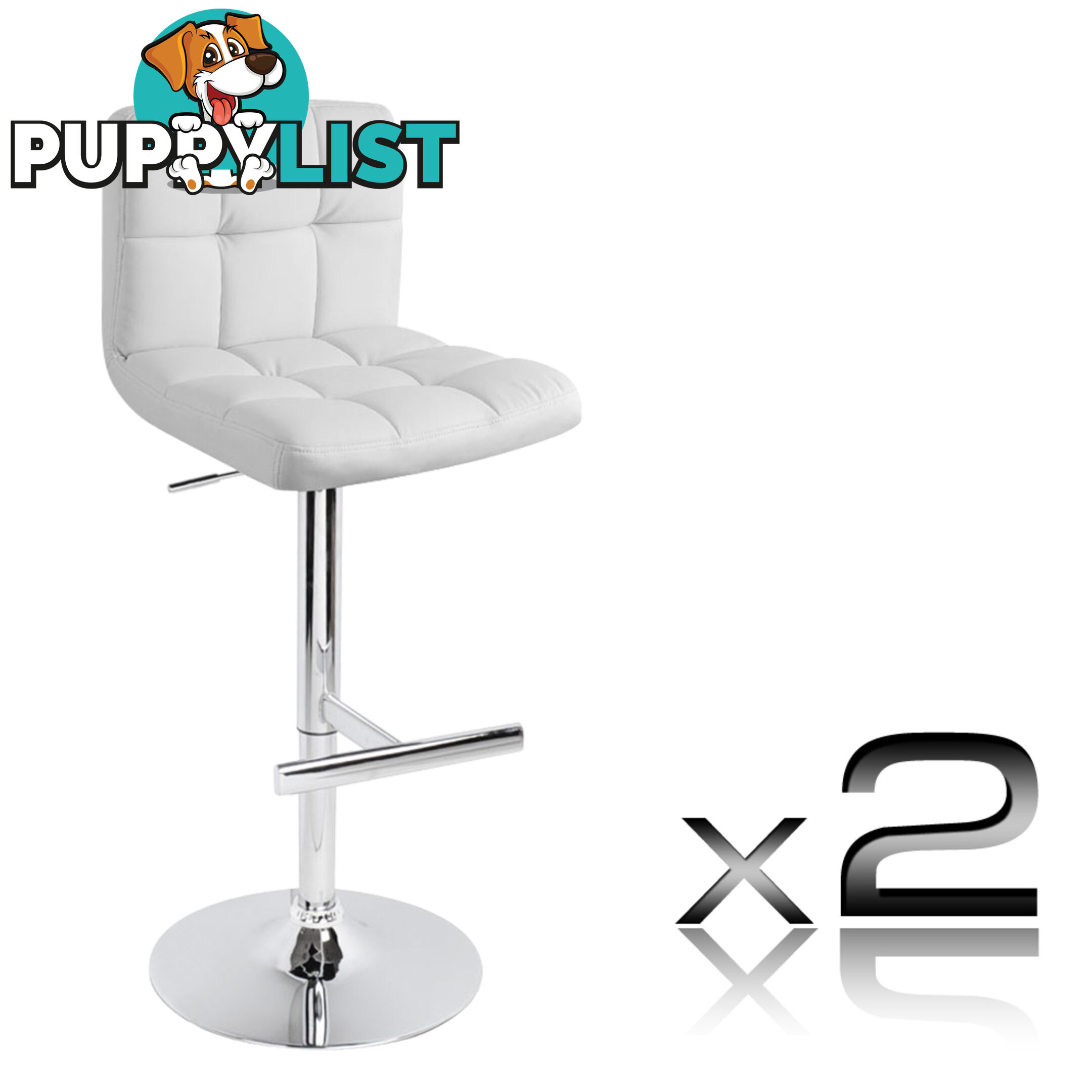 Set of 2 PU Leather Kitchen Bar Stool White