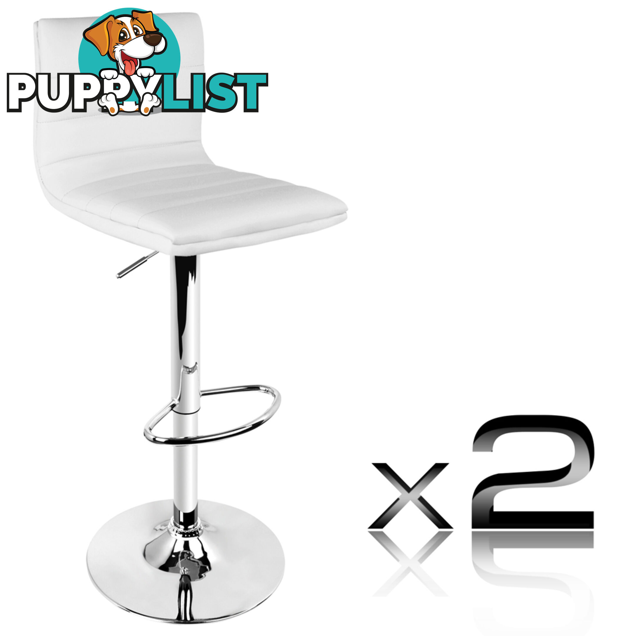 Set of 2 PU Leather Kitchen Bar Stool White