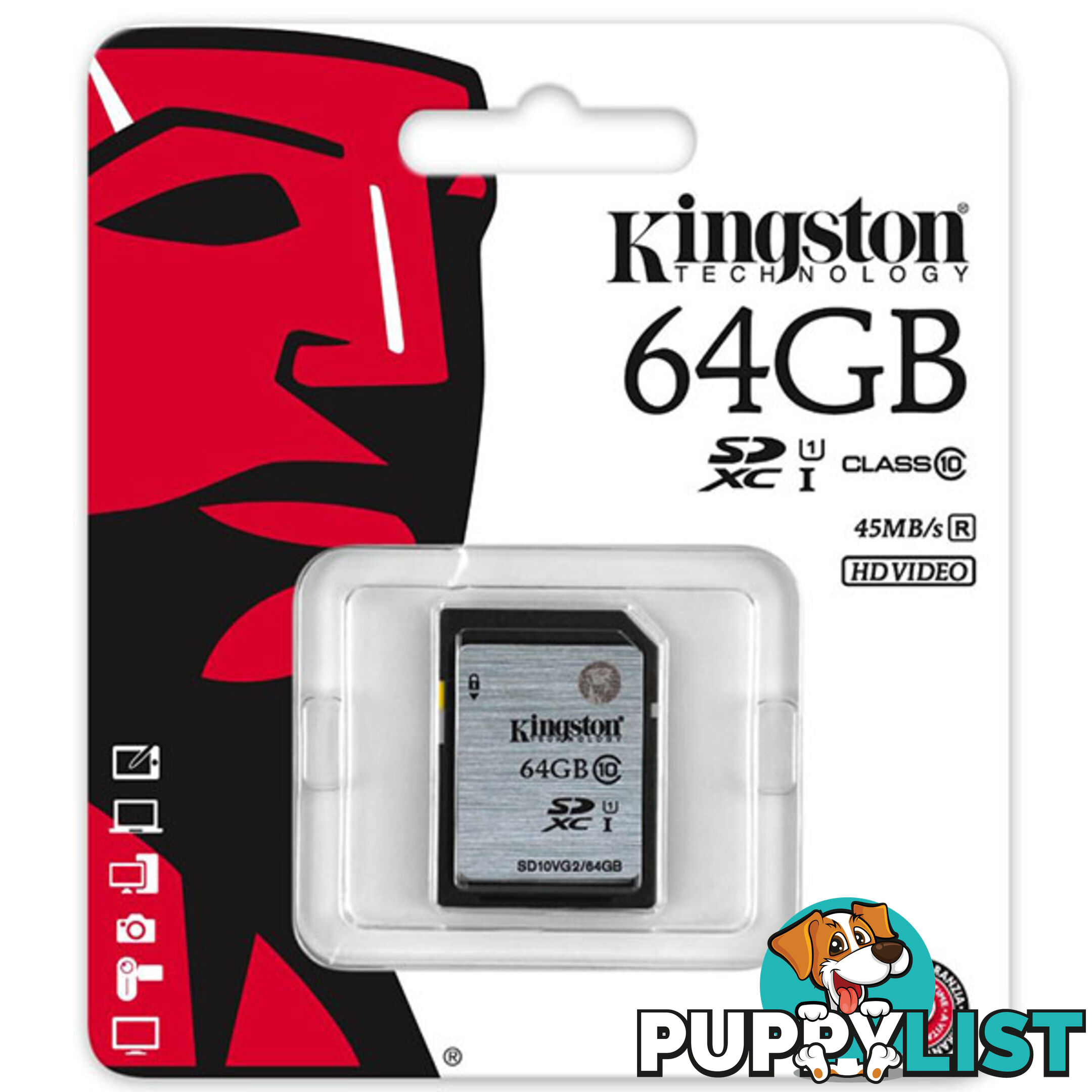 KINGSTON 64GB SDXC Class10 UHS-I 80MB/s Read Flash Card  Retail   (SD10VG2/64GBFR)