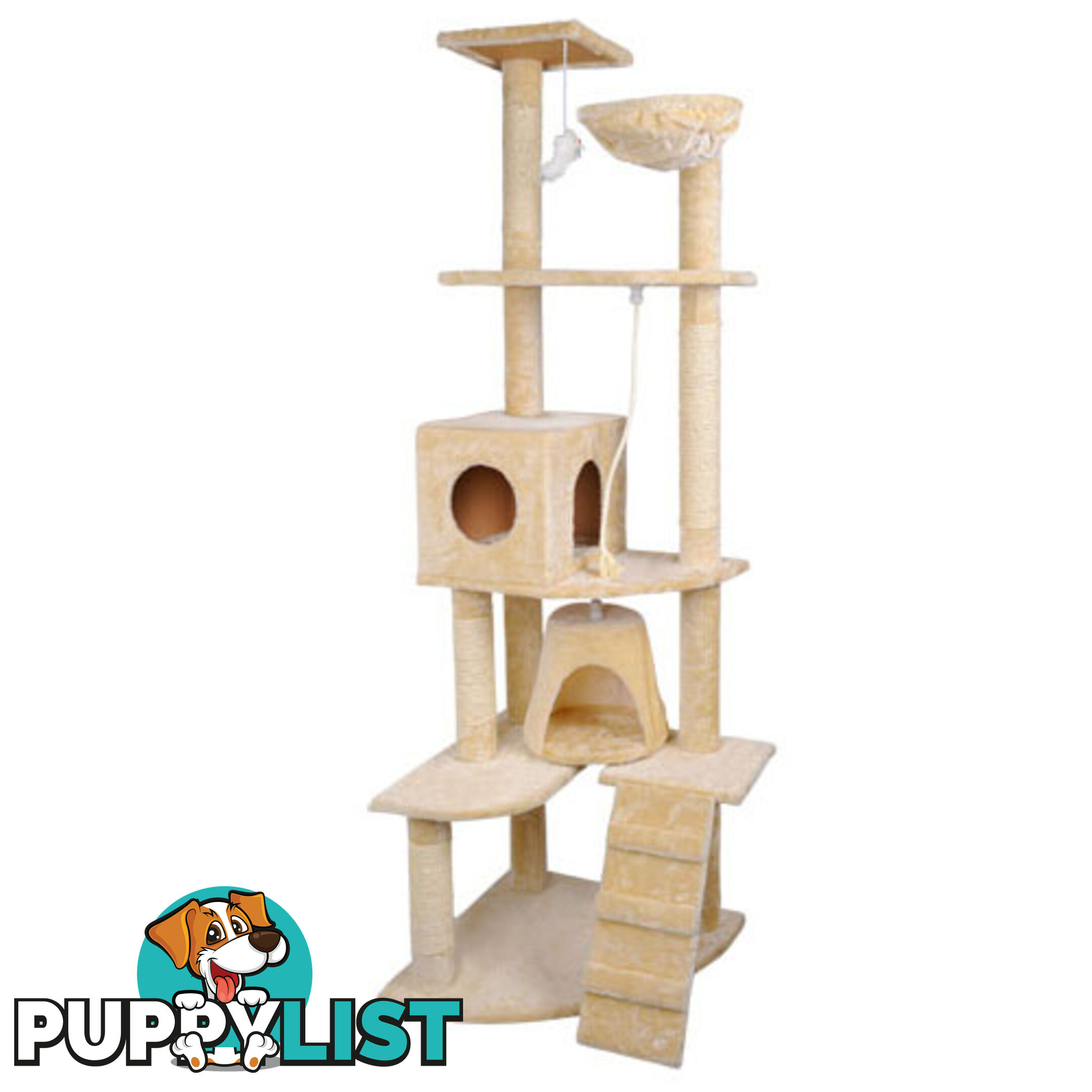 Multi Level Cat Scratching Poles Tree w/ Ladder Beige