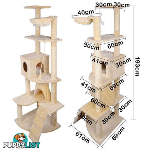 Multi Level Cat Scratching Poles Tree w/ Ladder Beige