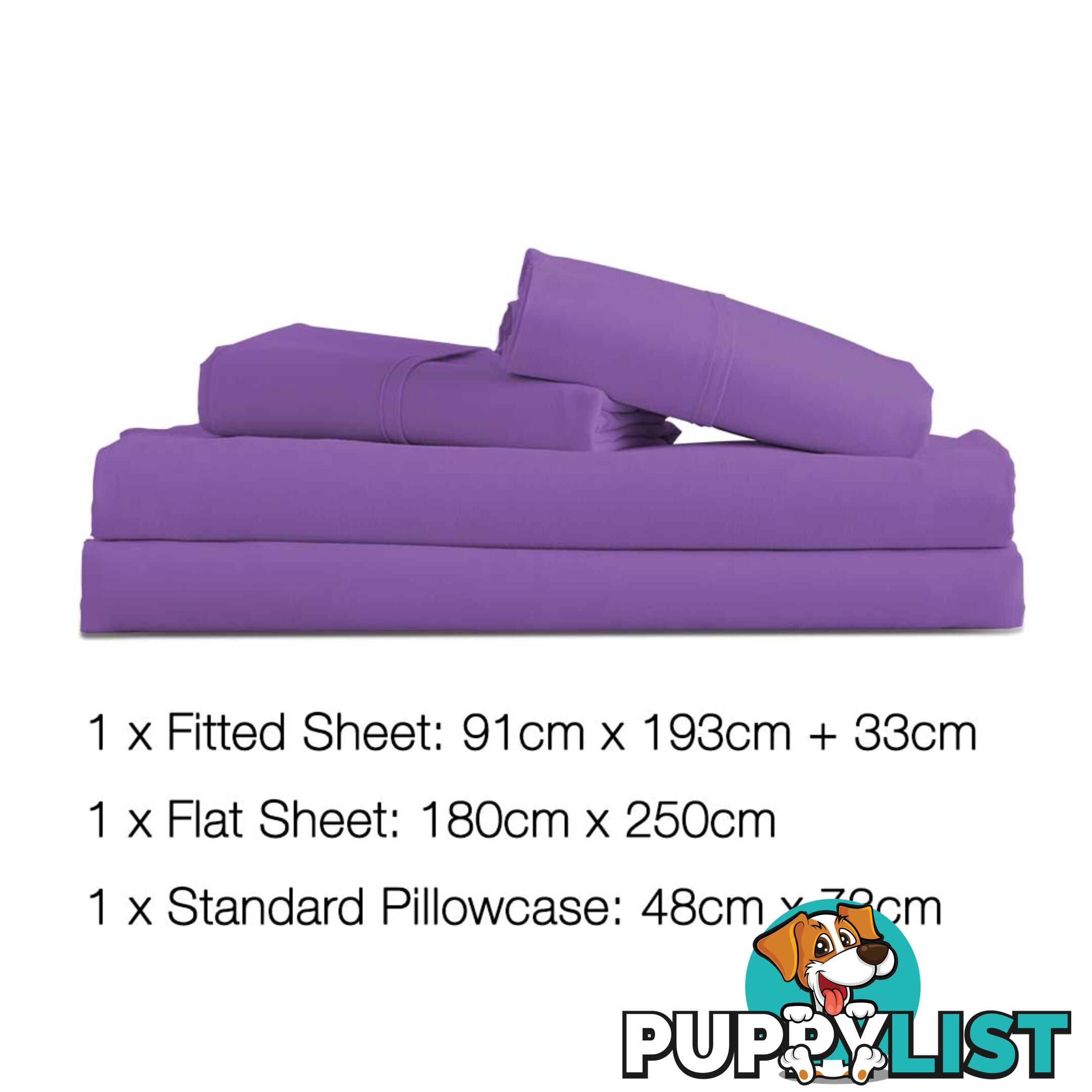 3 Piece Microfibre Sheet Set Single _ Purple