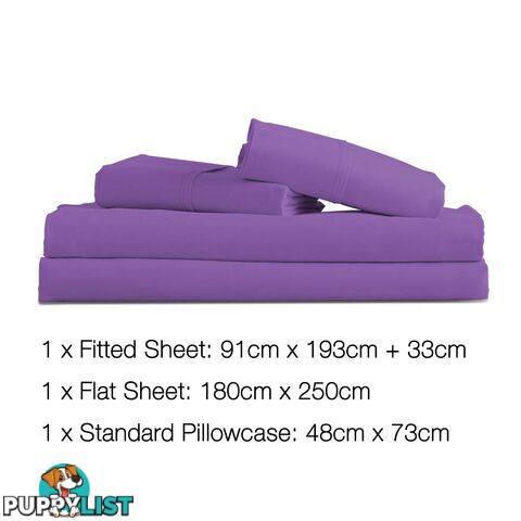 3 Piece Microfibre Sheet Set Single _ Purple