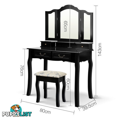 4 Drawer Dressing Table with Mirror - Black