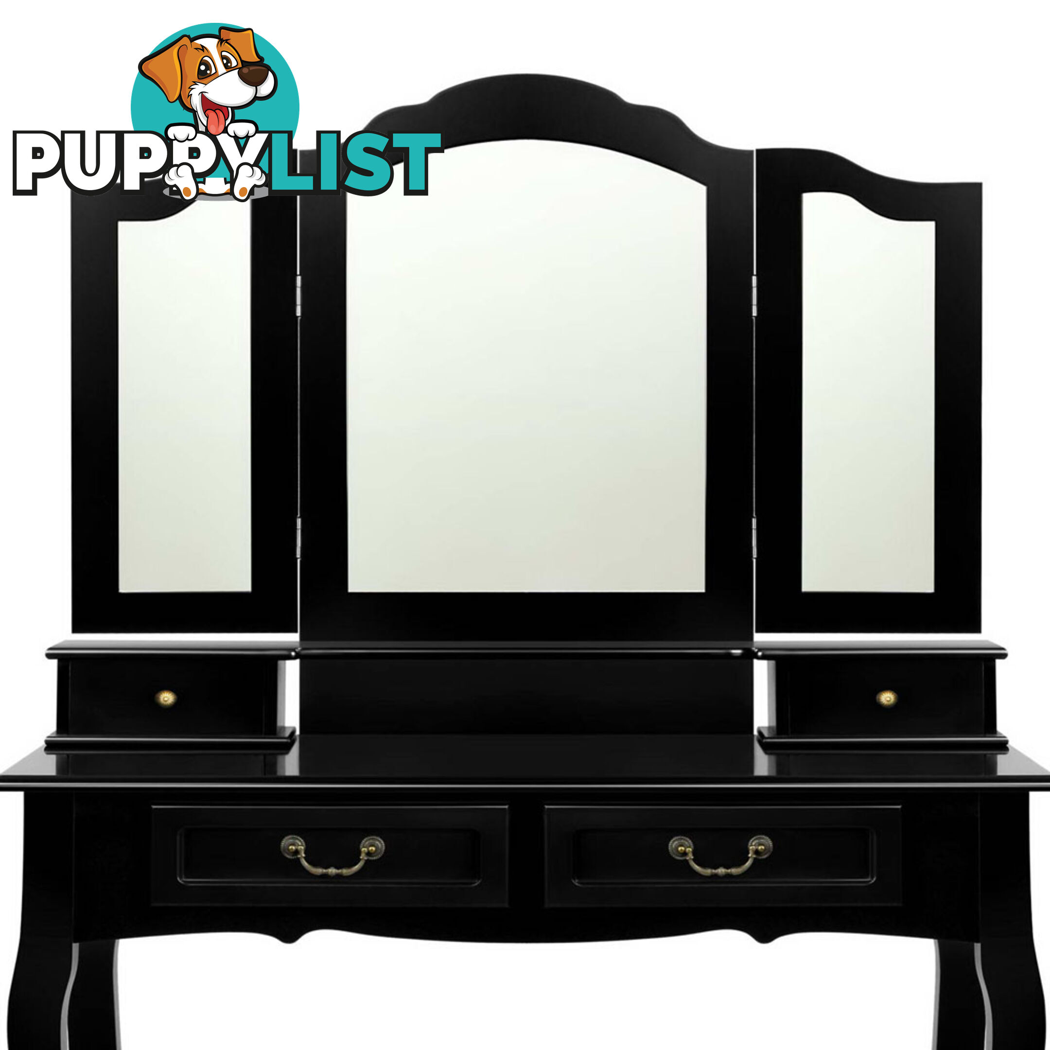 4 Drawer Dressing Table with Mirror - Black