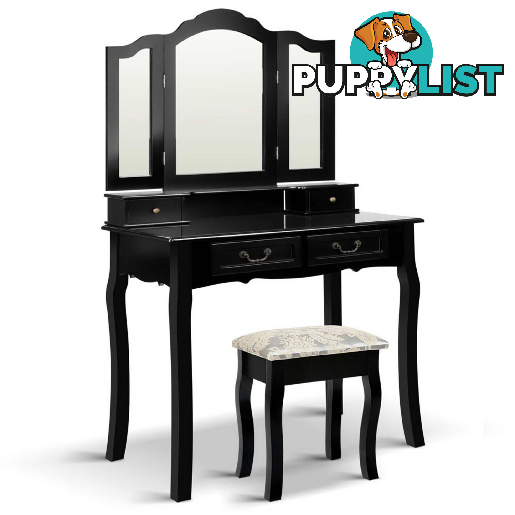 4 Drawer Dressing Table with Mirror - Black