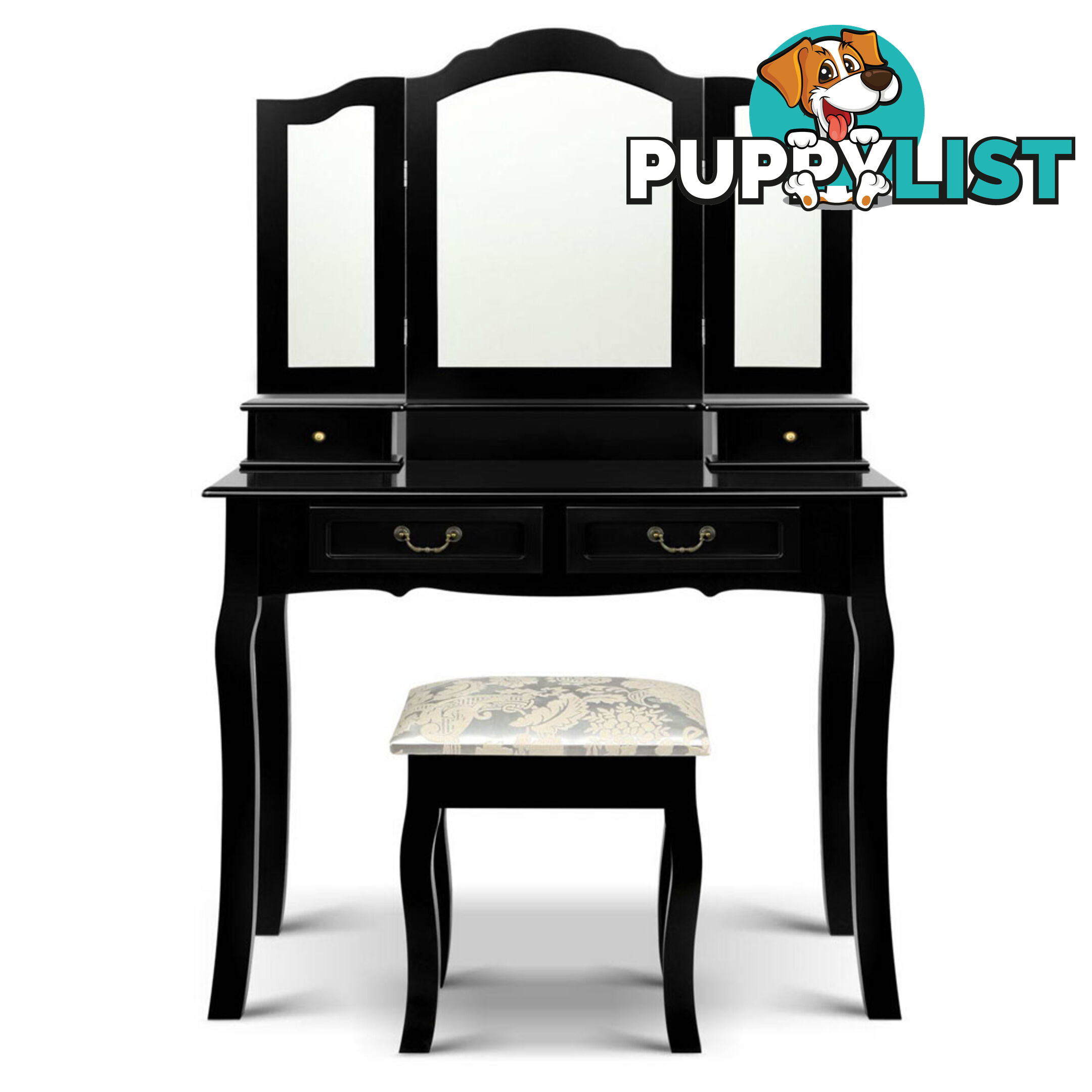 4 Drawer Dressing Table with Mirror - Black