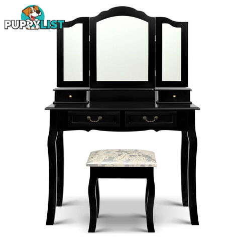 4 Drawer Dressing Table with Mirror - Black