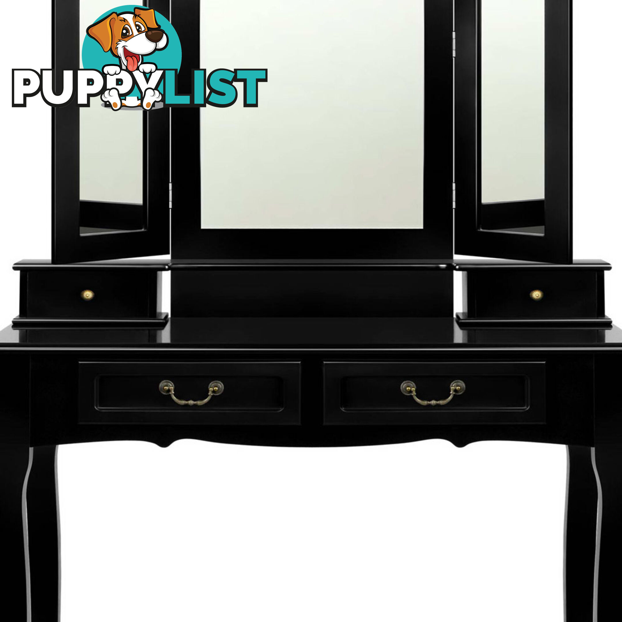 4 Drawer Dressing Table with Mirror - Black