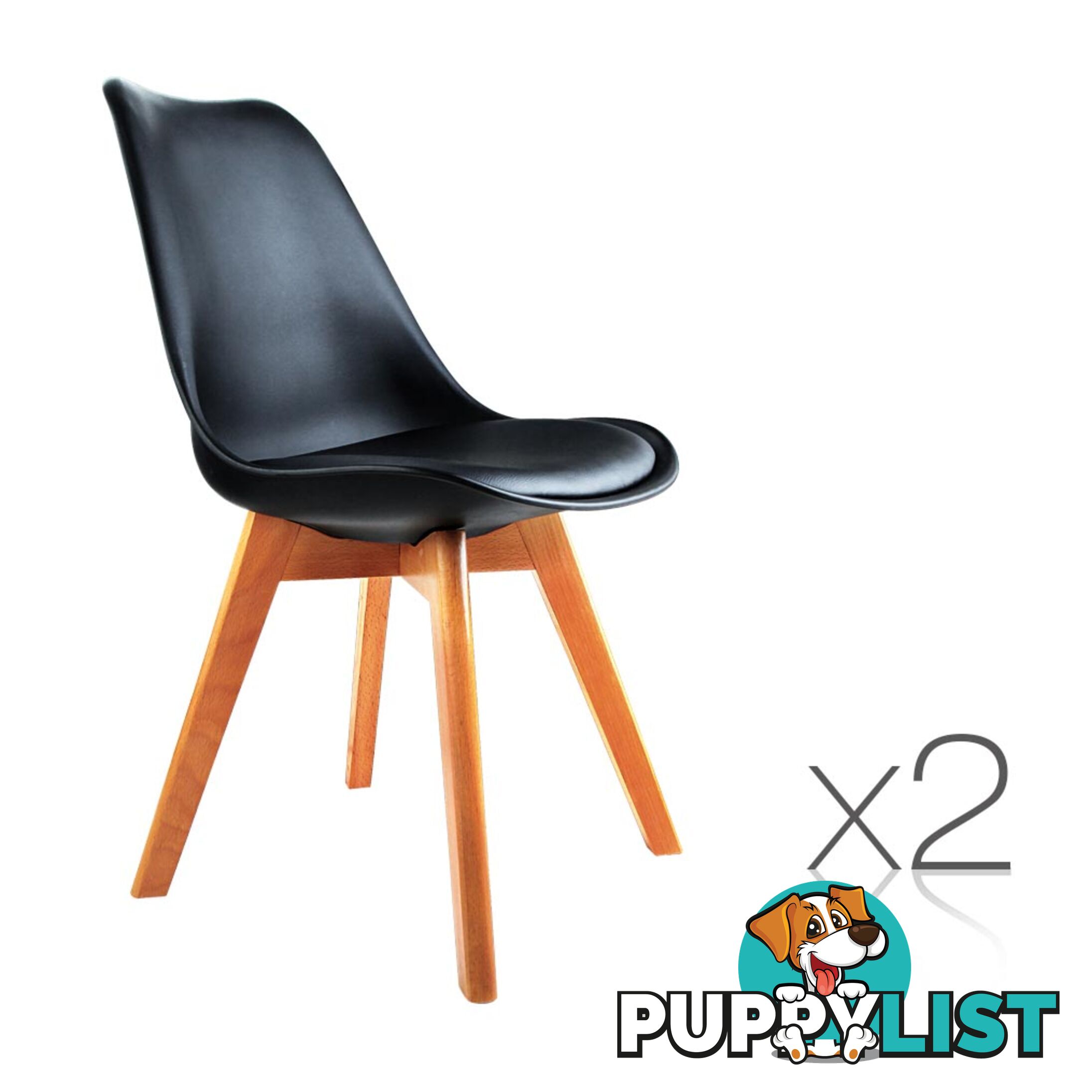 Set of 2 Dining Chair PU Leather Seat Black