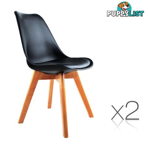 Set of 2 Dining Chair PU Leather Seat Black