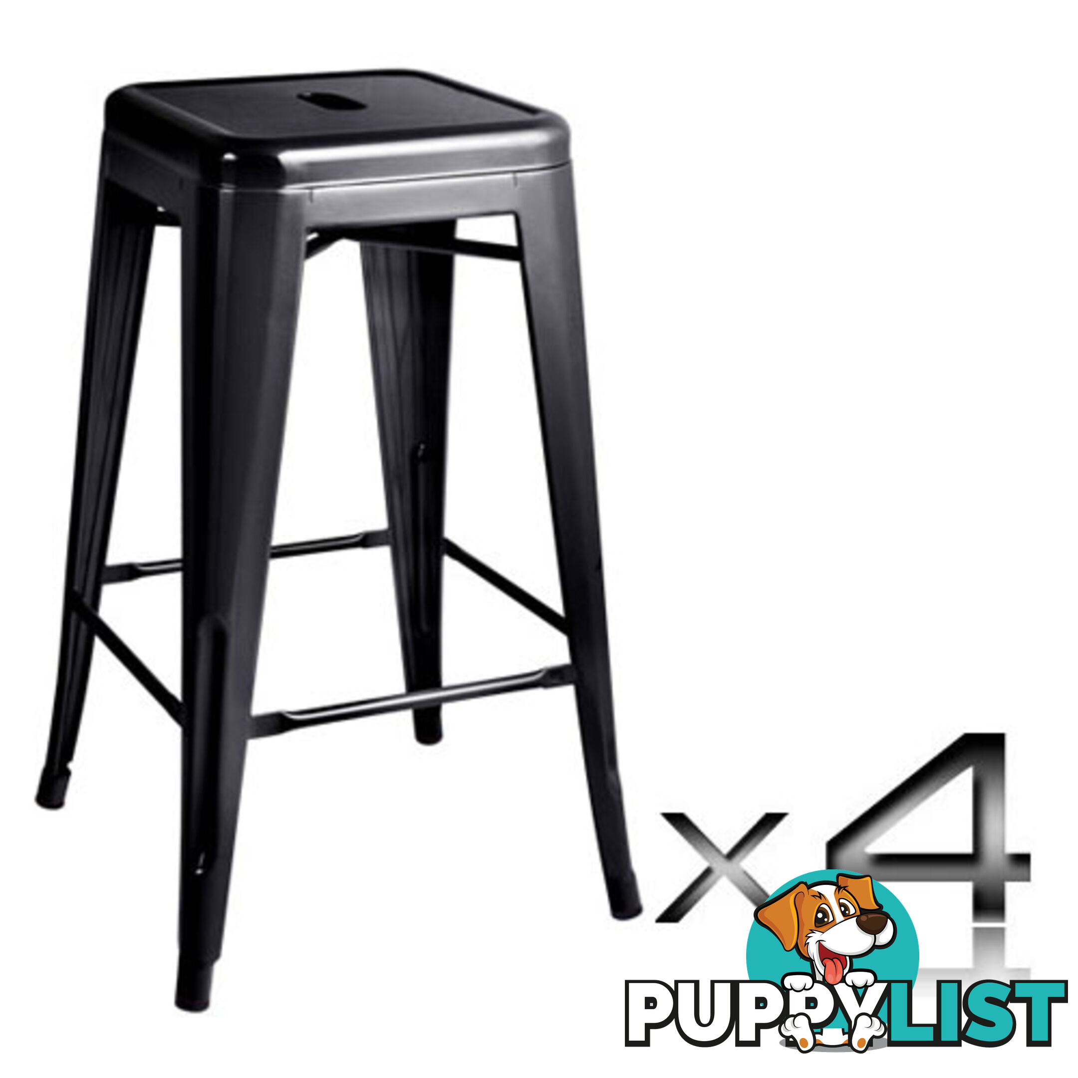 Set of 4 Replica Tolix Kitchen Bar Stool 66cm Black