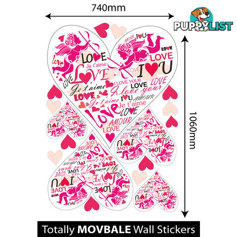 Extra Large Size Pink Cupid Love Hearts Wall Stickers - Totally Movable