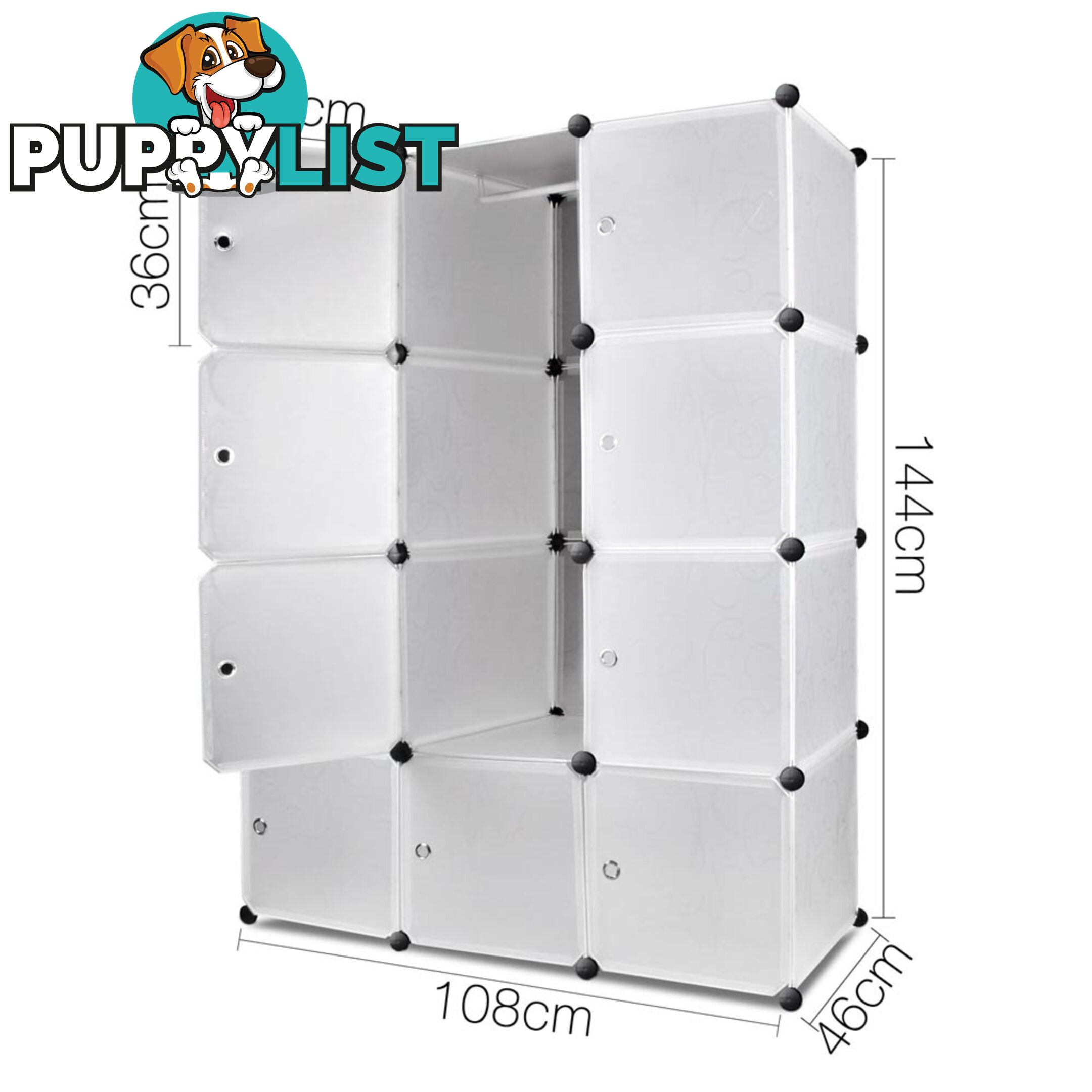 12 Cube Storage Cabinet with Hanging Bar - White