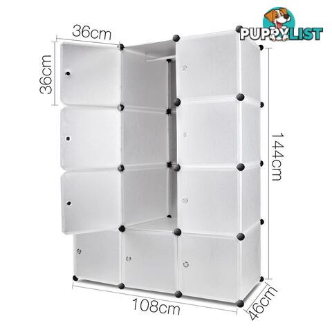 12 Cube Storage Cabinet with Hanging Bar - White