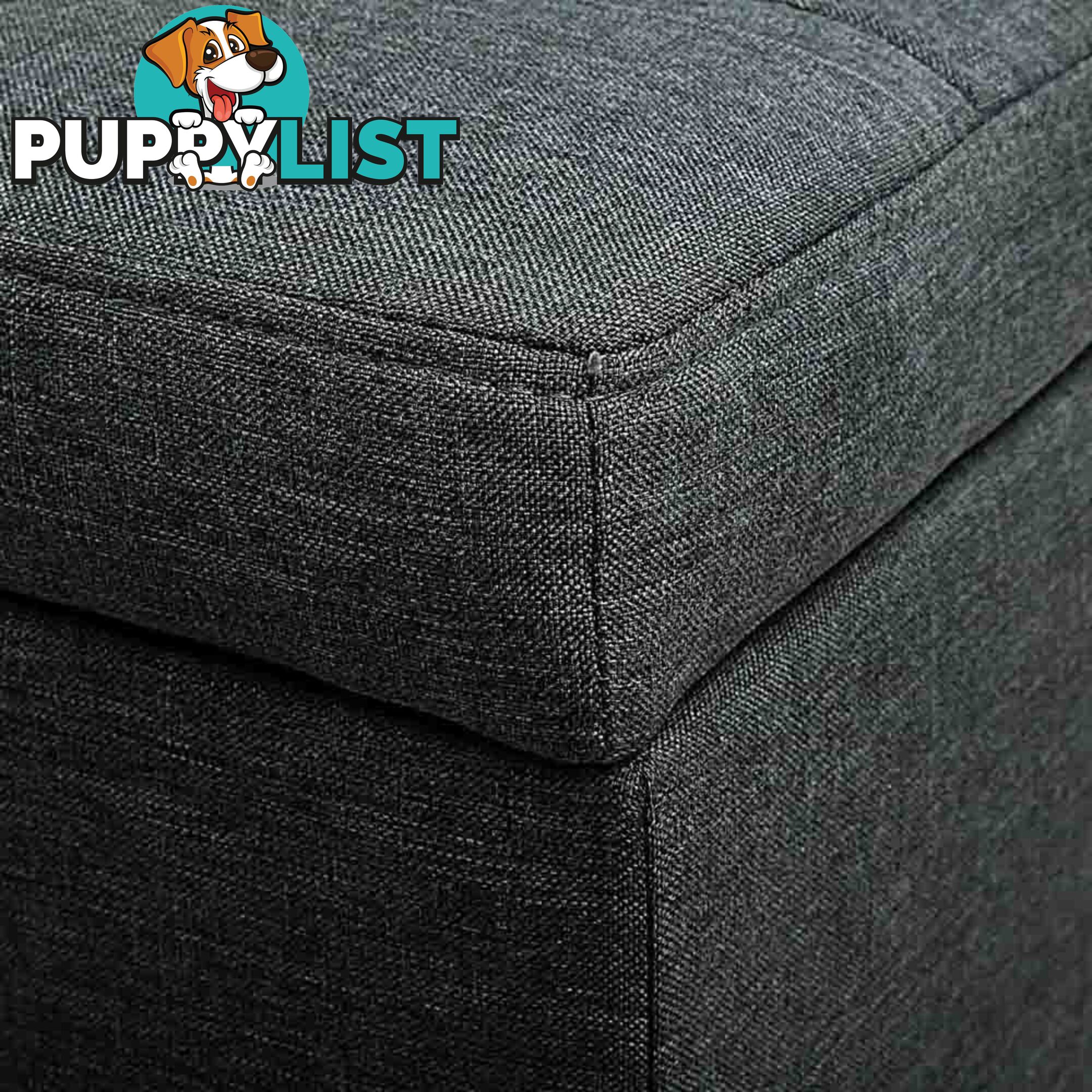 Faux Linen Ottoman Storage Foot Stool Large Black