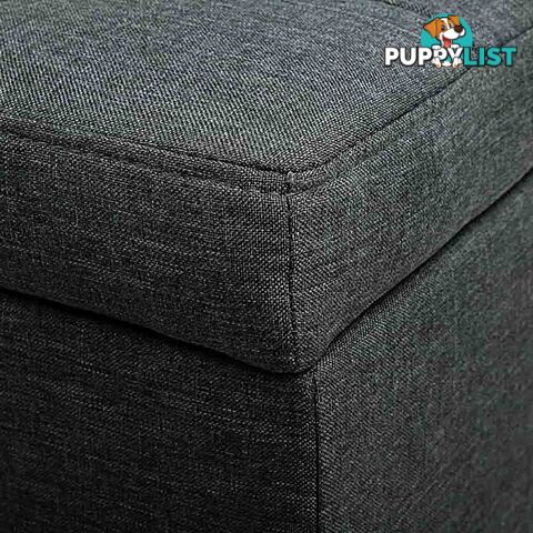 Faux Linen Ottoman Storage Foot Stool Large Black