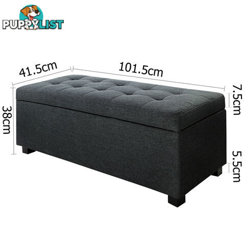 Faux Linen Ottoman Storage Foot Stool Large Black