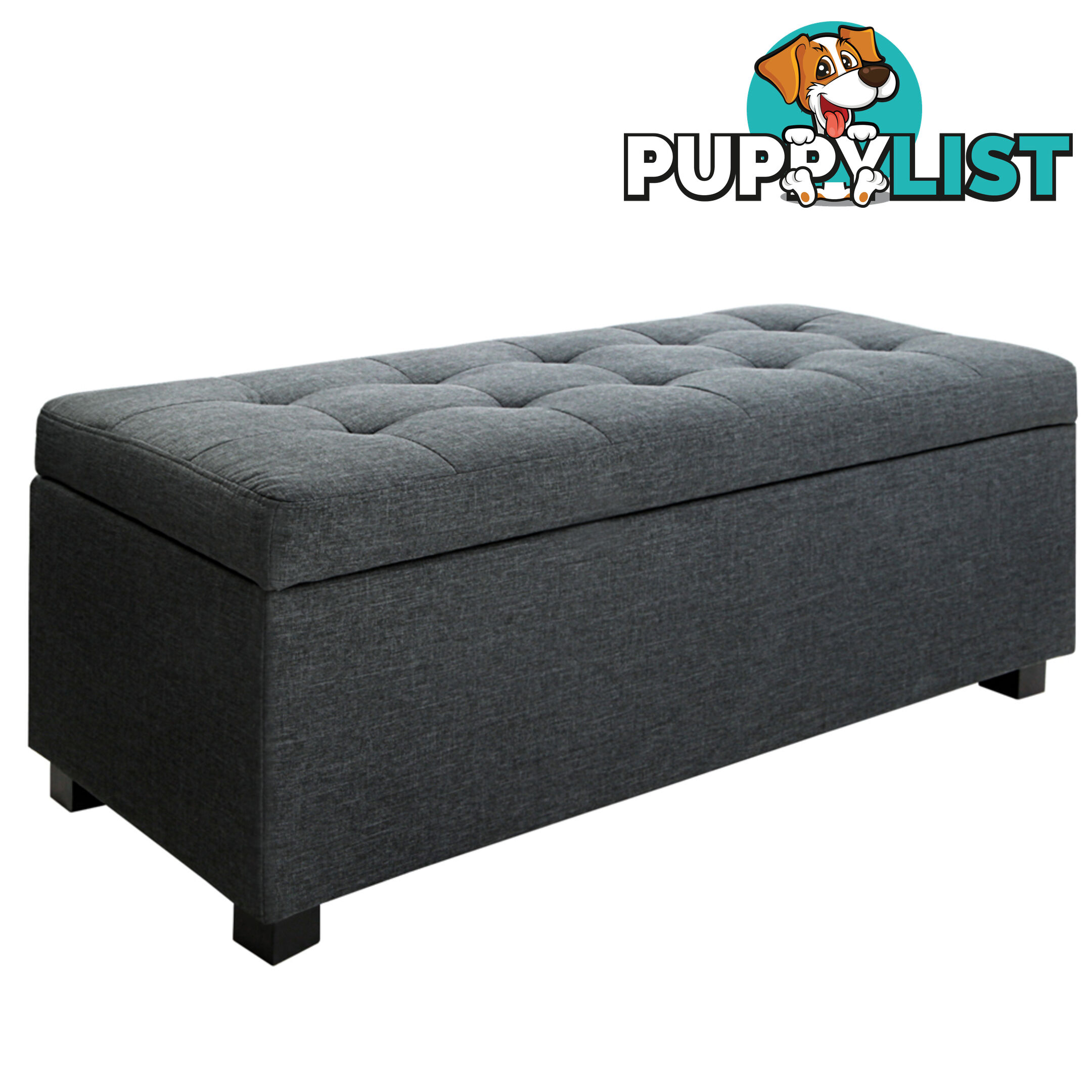 Faux Linen Ottoman Storage Foot Stool Large Black