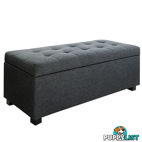 Faux Linen Ottoman Storage Foot Stool Large Black