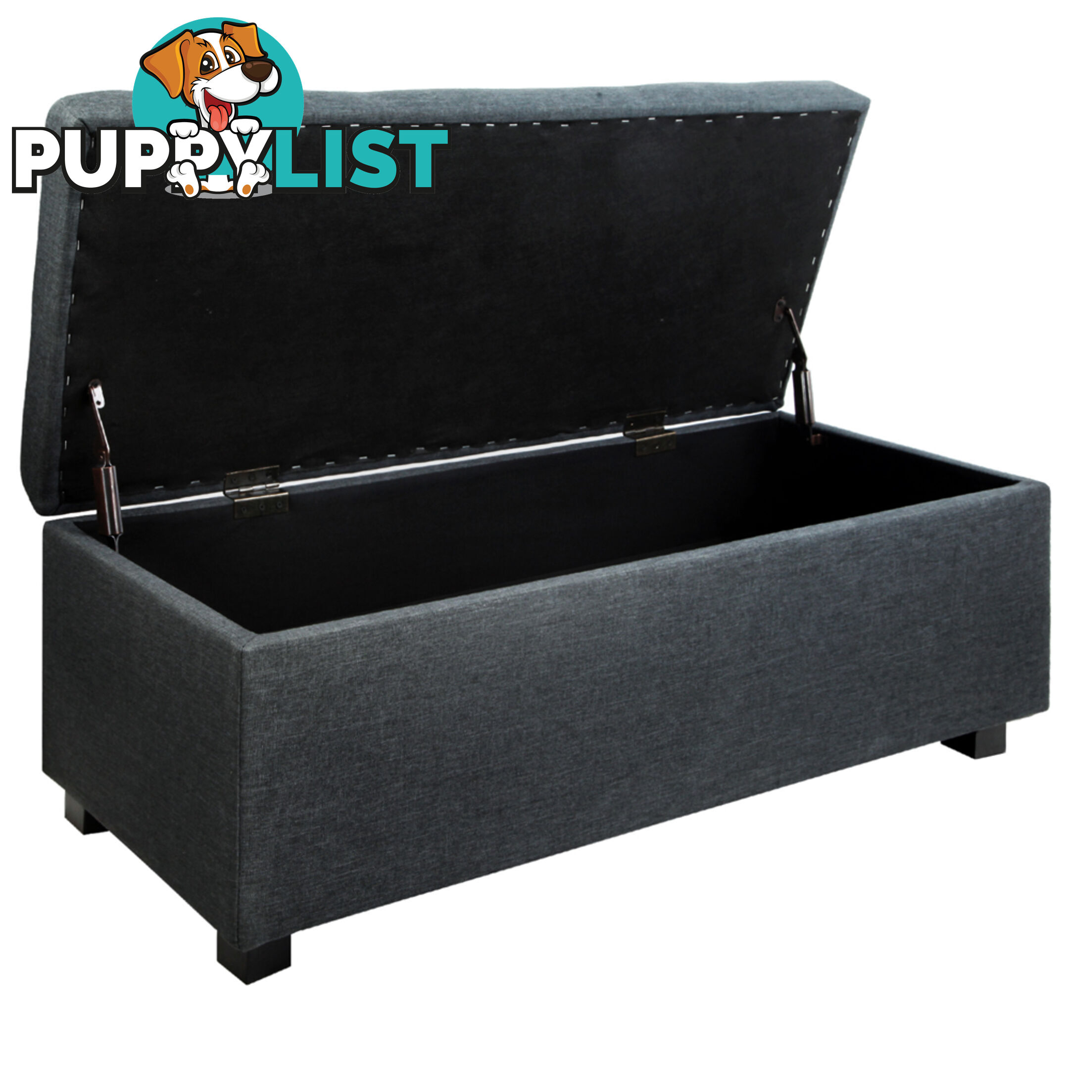 Faux Linen Ottoman Storage Foot Stool Large Black