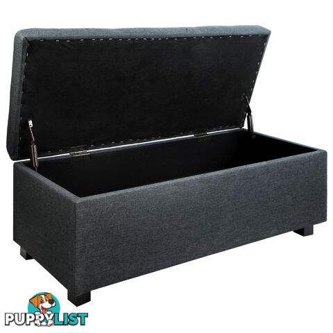 Faux Linen Ottoman Storage Foot Stool Large Black