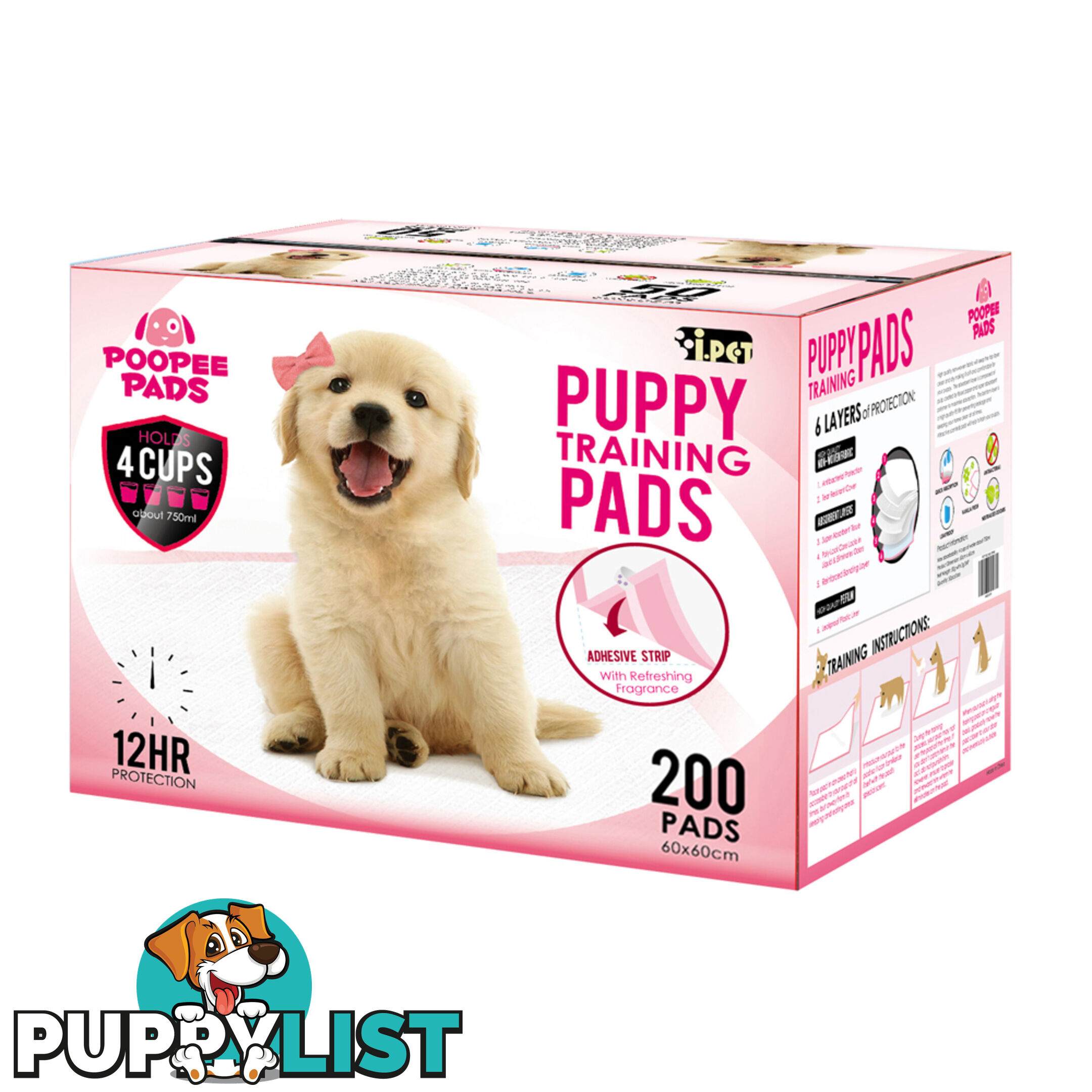 200 Puppy Pet Dog Toilet Training Pads Pink