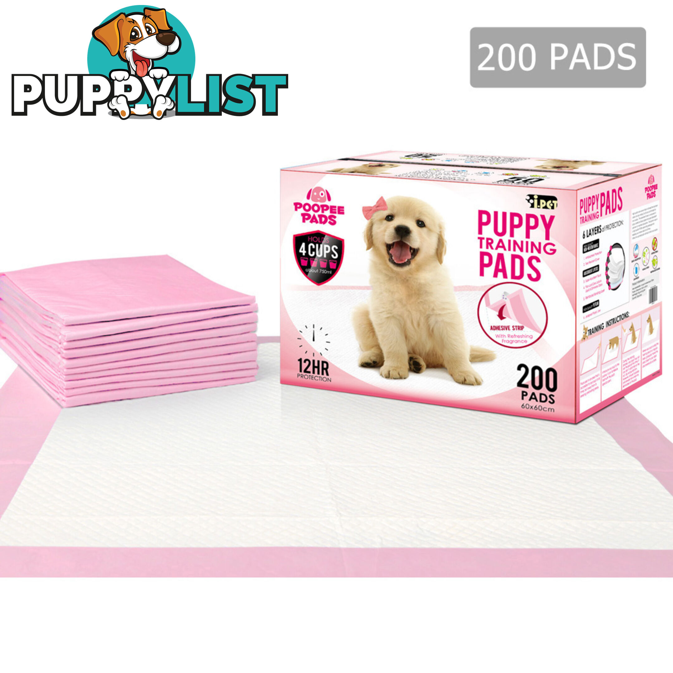 200 Puppy Pet Dog Toilet Training Pads Pink