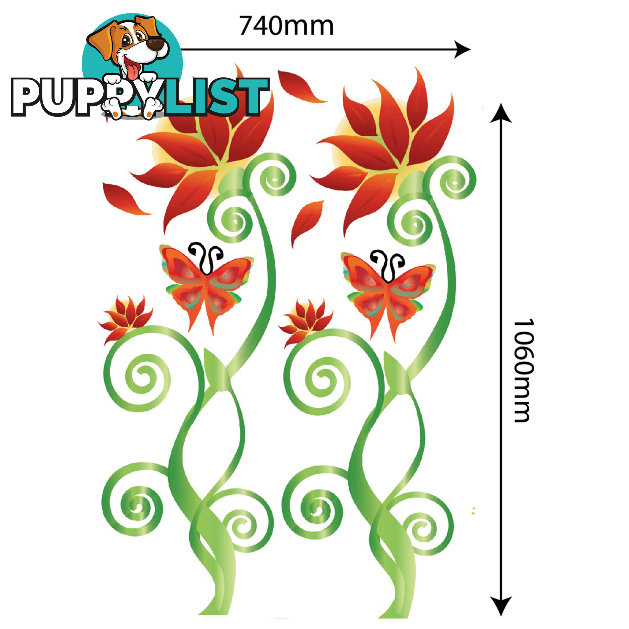 Extra Large Size Adorable Red Flower Vine Wall Stickers - Totally Movable