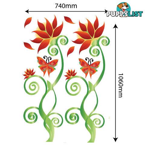 Extra Large Size Adorable Red Flower Vine Wall Stickers - Totally Movable