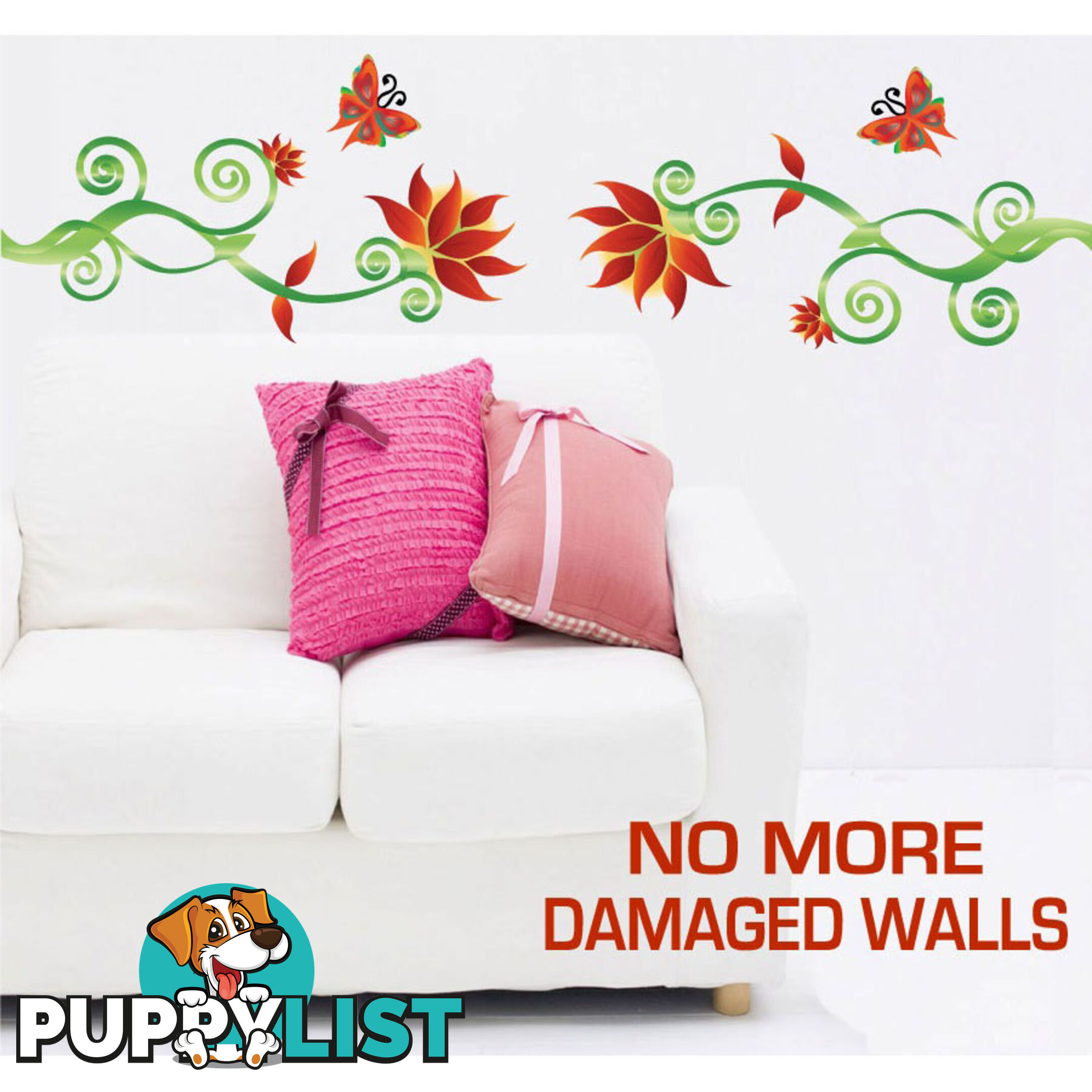 Extra Large Size Adorable Red Flower Vine Wall Stickers - Totally Movable