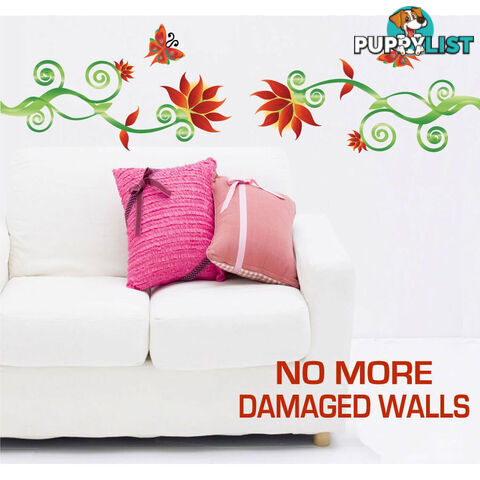 Extra Large Size Adorable Red Flower Vine Wall Stickers - Totally Movable