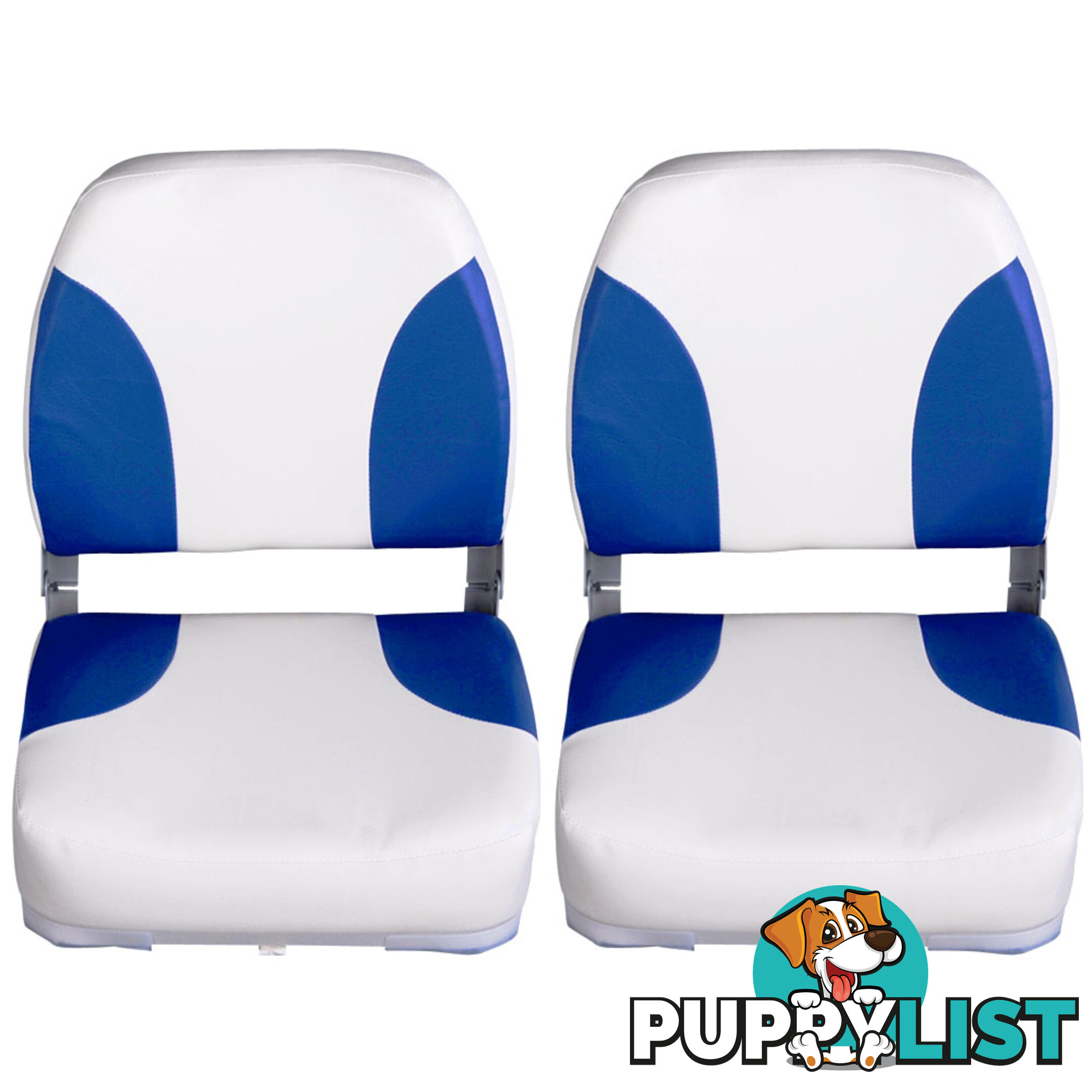 Set of 2 Swivel Folding Marine Boat Seats White Blue