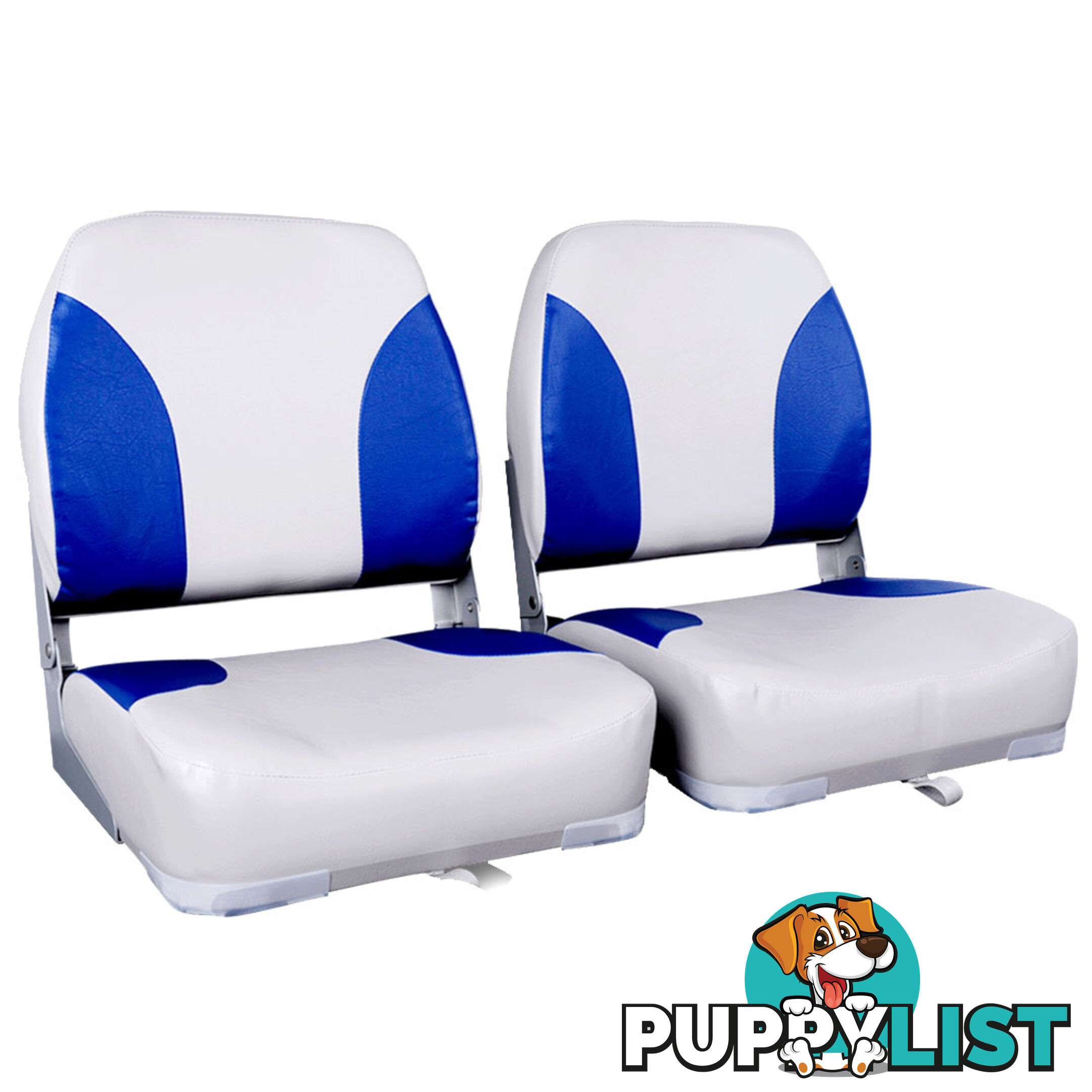 Set of 2 Swivel Folding Marine Boat Seats White Blue