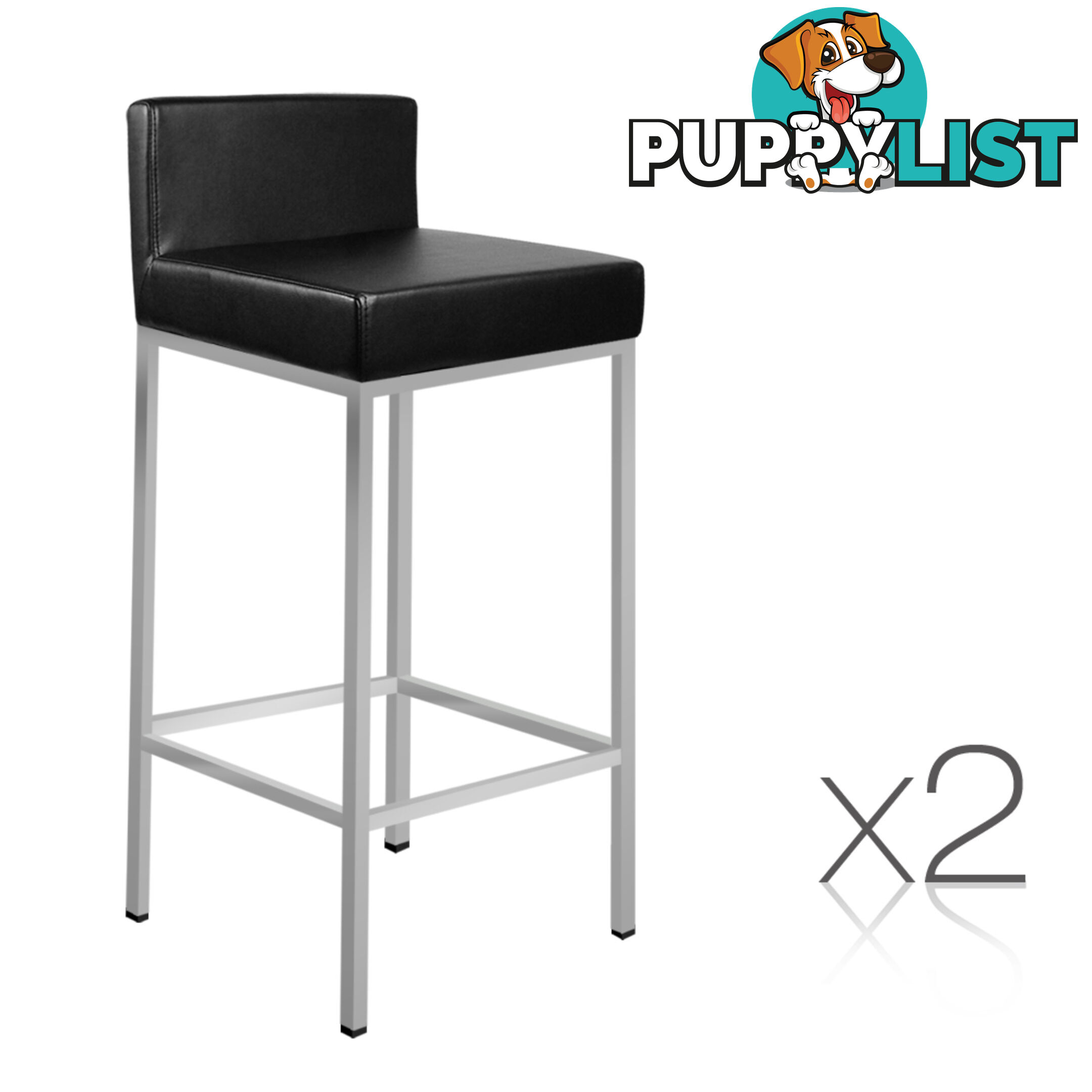 Set of 2 PU Leather Kitchen Bar Stool Black