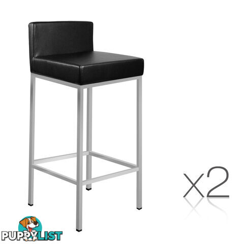 Set of 2 PU Leather Kitchen Bar Stool Black