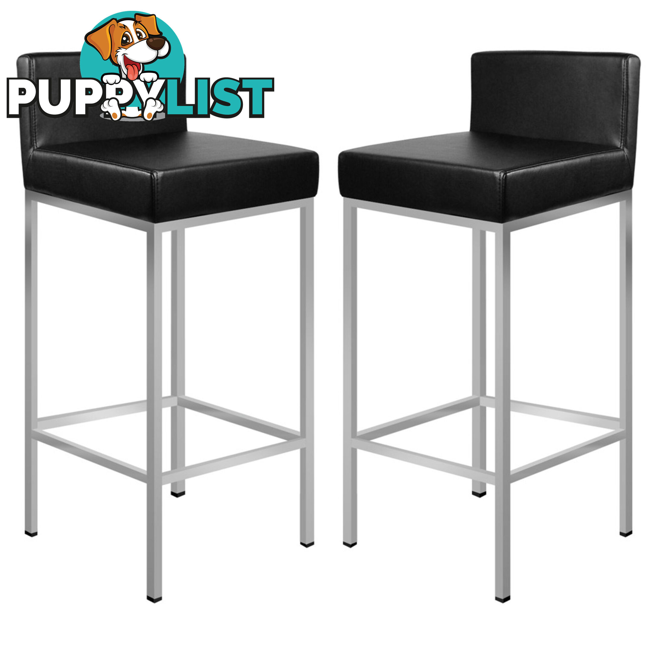 Set of 2 PU Leather Kitchen Bar Stool Black