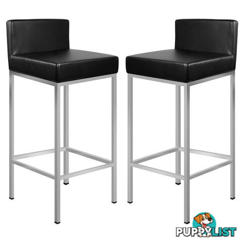 Set of 2 PU Leather Kitchen Bar Stool Black