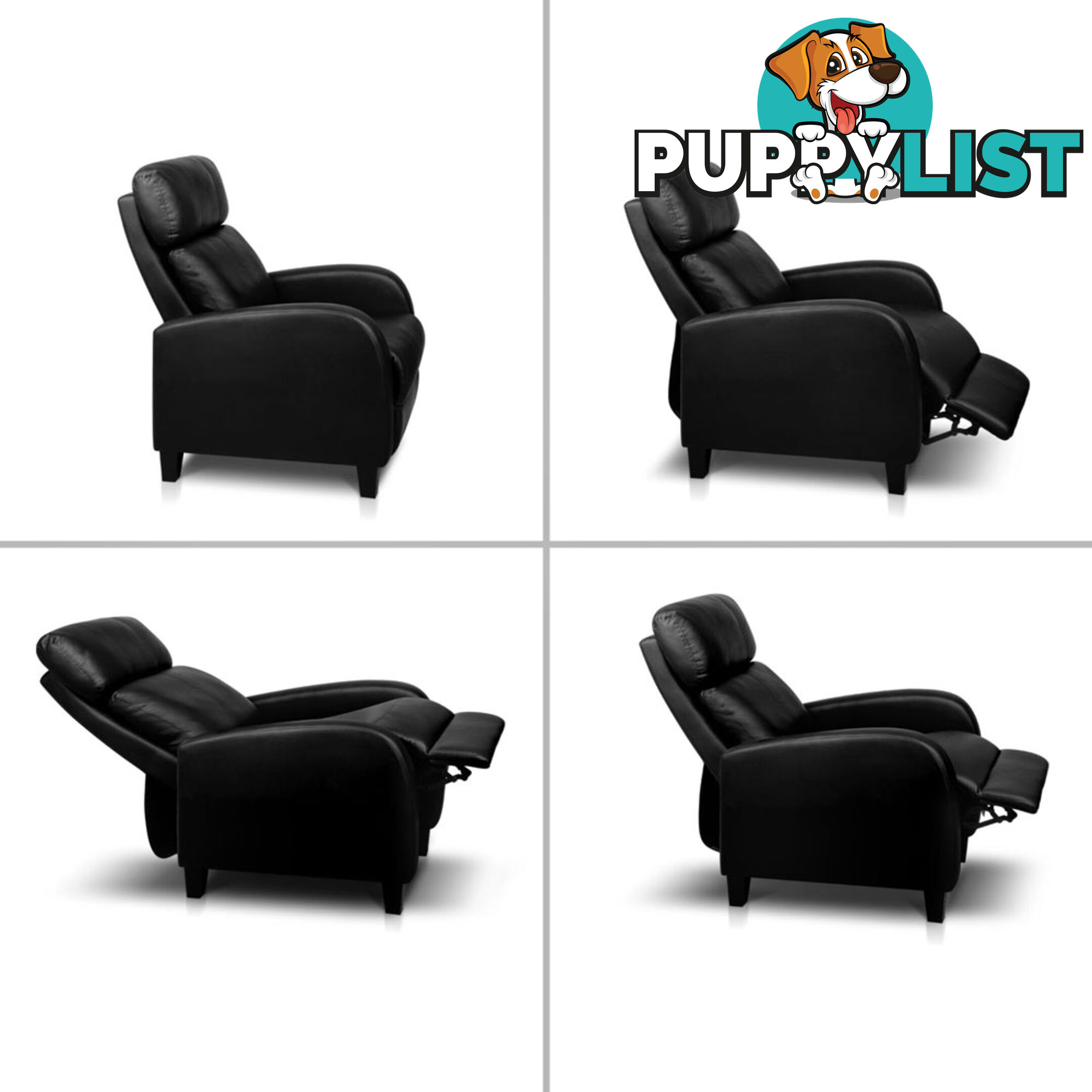 Faux Leather Armchair Recliner - Black