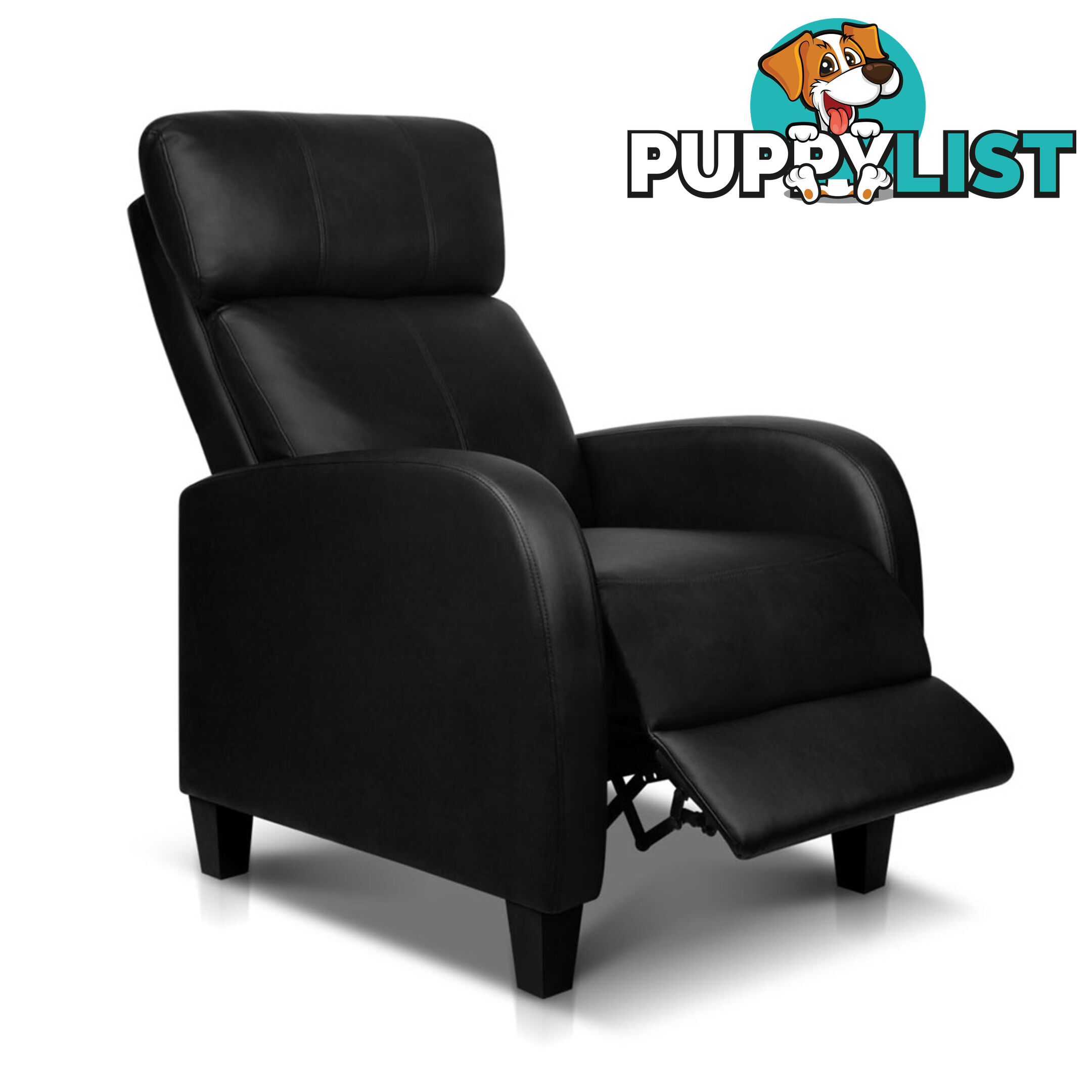 Faux Leather Armchair Recliner - Black